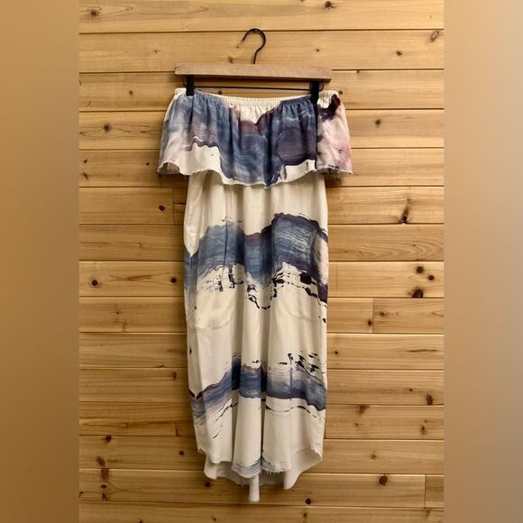 Go By GoSilk Anthropologie Size Small Abstract Watercolor Off The Shoulder Dress - Picture 1 of 14
